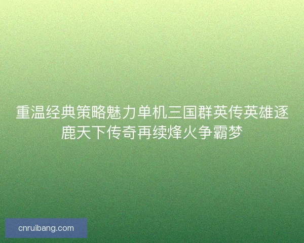 重温经典策略魅力单机三国群英传英雄逐鹿天下传奇再续烽火争霸梦